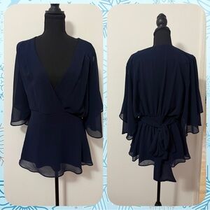 City Chic Deep Blue Wrap Blouse